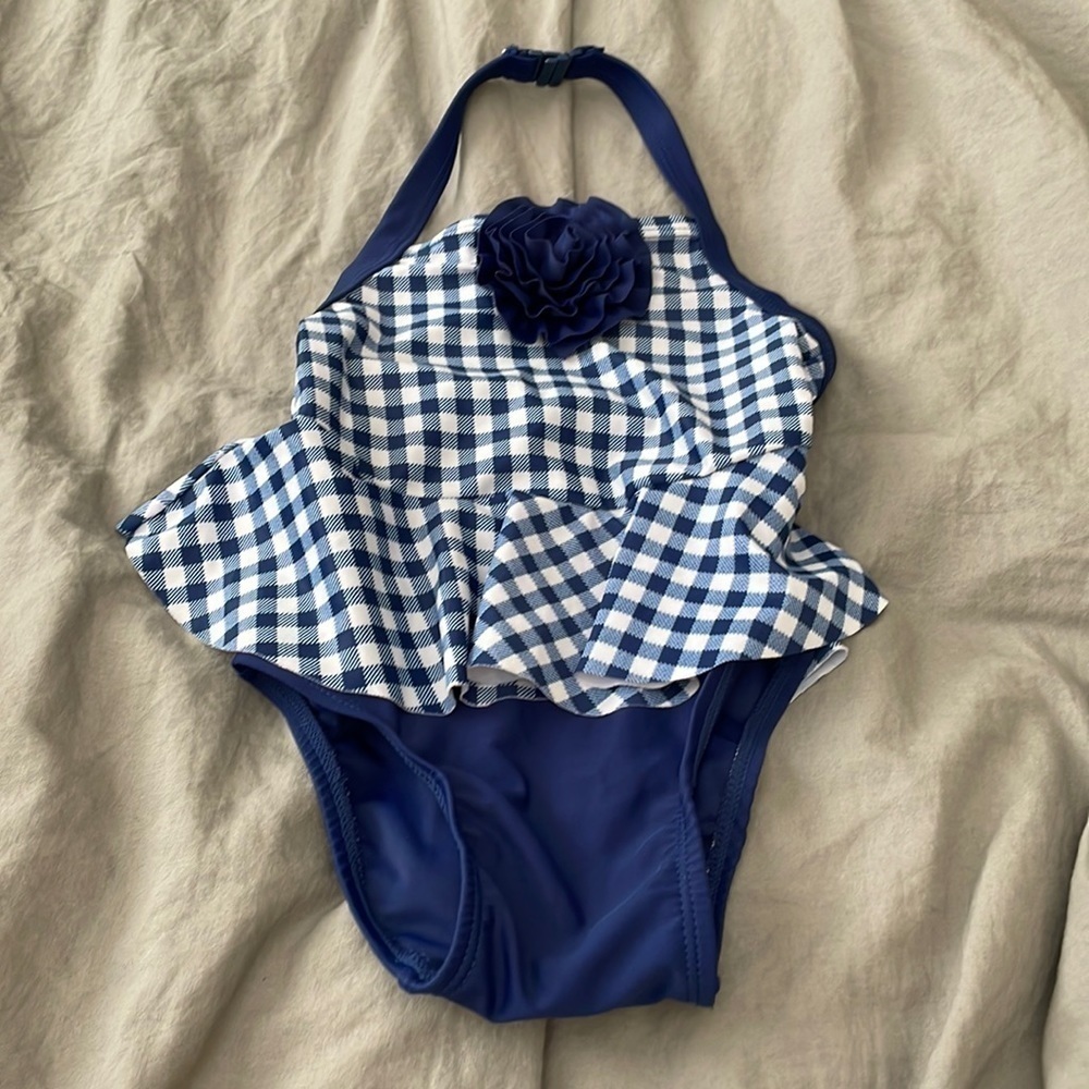 Old Navy Halter Baby Blue Gingham Swimsuit 18-24 months​​​​​​​​​​​